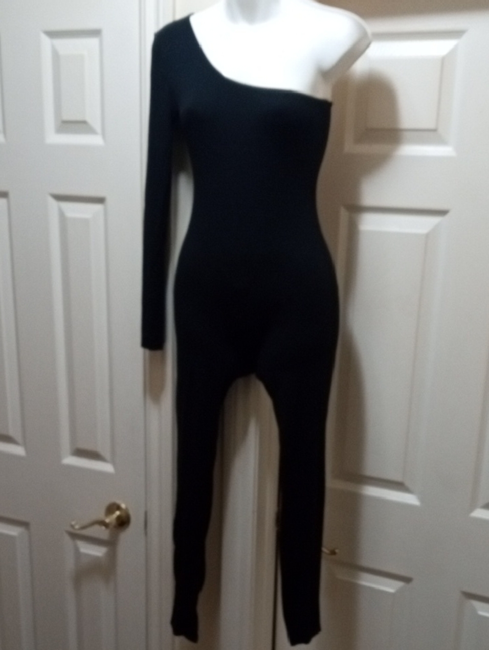 Fashion Nova One-Shoulder Black Long-Sleeve Jumpsuit